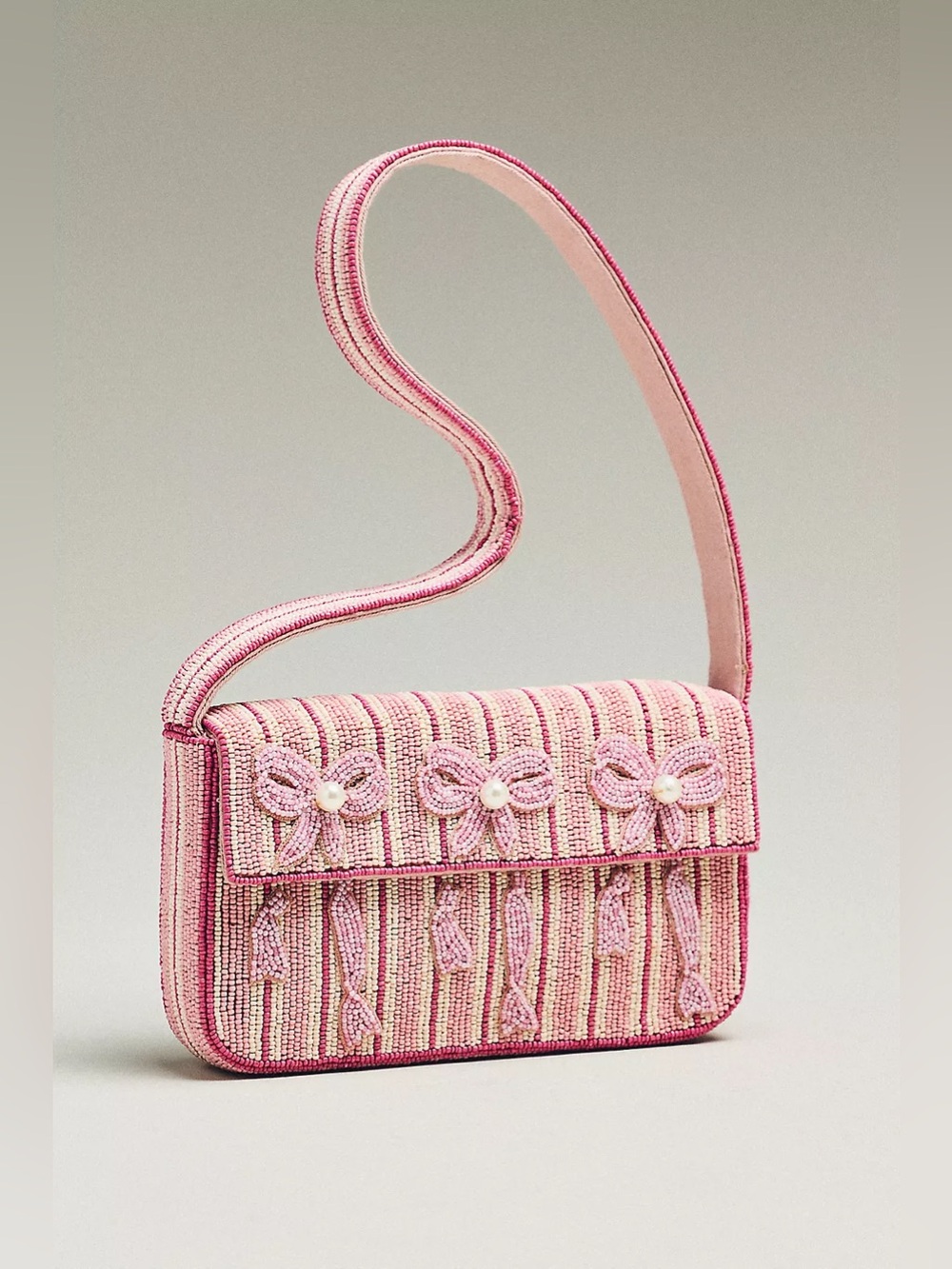 Anthropologie Pink Beaded Floral Shoulder Bag